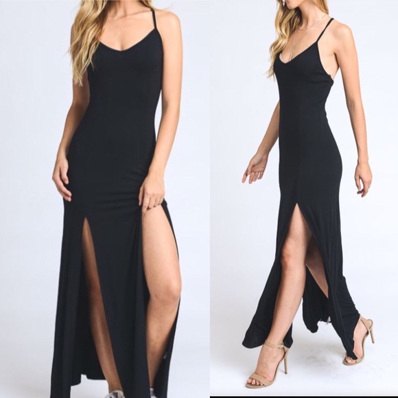SOLD OUT!! Stacia Black Double Slit Maxi Dress - Picture 2 of 6